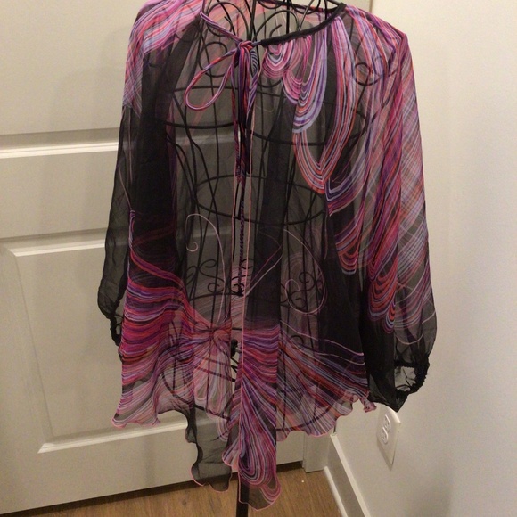 None Tops - Semi-Sheer Chiffon Tunic Blouse